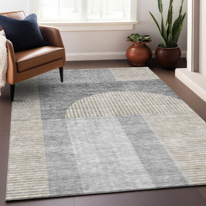 HomeRoots 8' X 10' Modern Silver and Gray Geometric Washable Area Rug with UV Protection for High-Traffic Spaces 657279