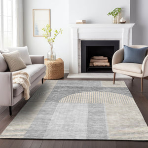 HomeRoots 9' X 12' Silver and Gray Geometric Area Rug - Washable, UV Protected, Perfect for Busy Spaces! 657280