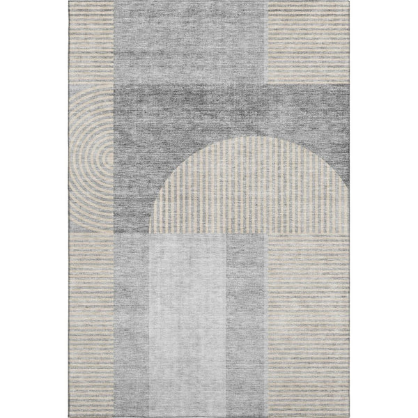 HomeRoots 9' X 12' Silver and Gray Geometric Area Rug - Washable, UV Protected, Perfect for Busy Spaces! 657280