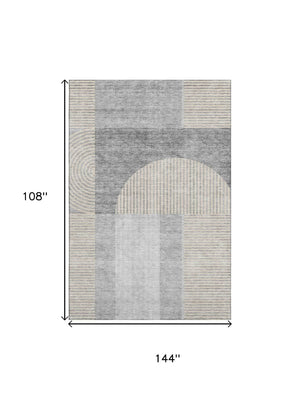 HomeRoots 9' X 12' Silver and Gray Geometric Area Rug - Washable, UV Protected, Perfect for Busy Spaces! 657280