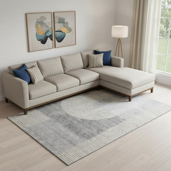 HomeRoots 9' X 12' Silver and Gray Geometric Area Rug - Washable, UV Protected, Perfect for Busy Spaces! 657280