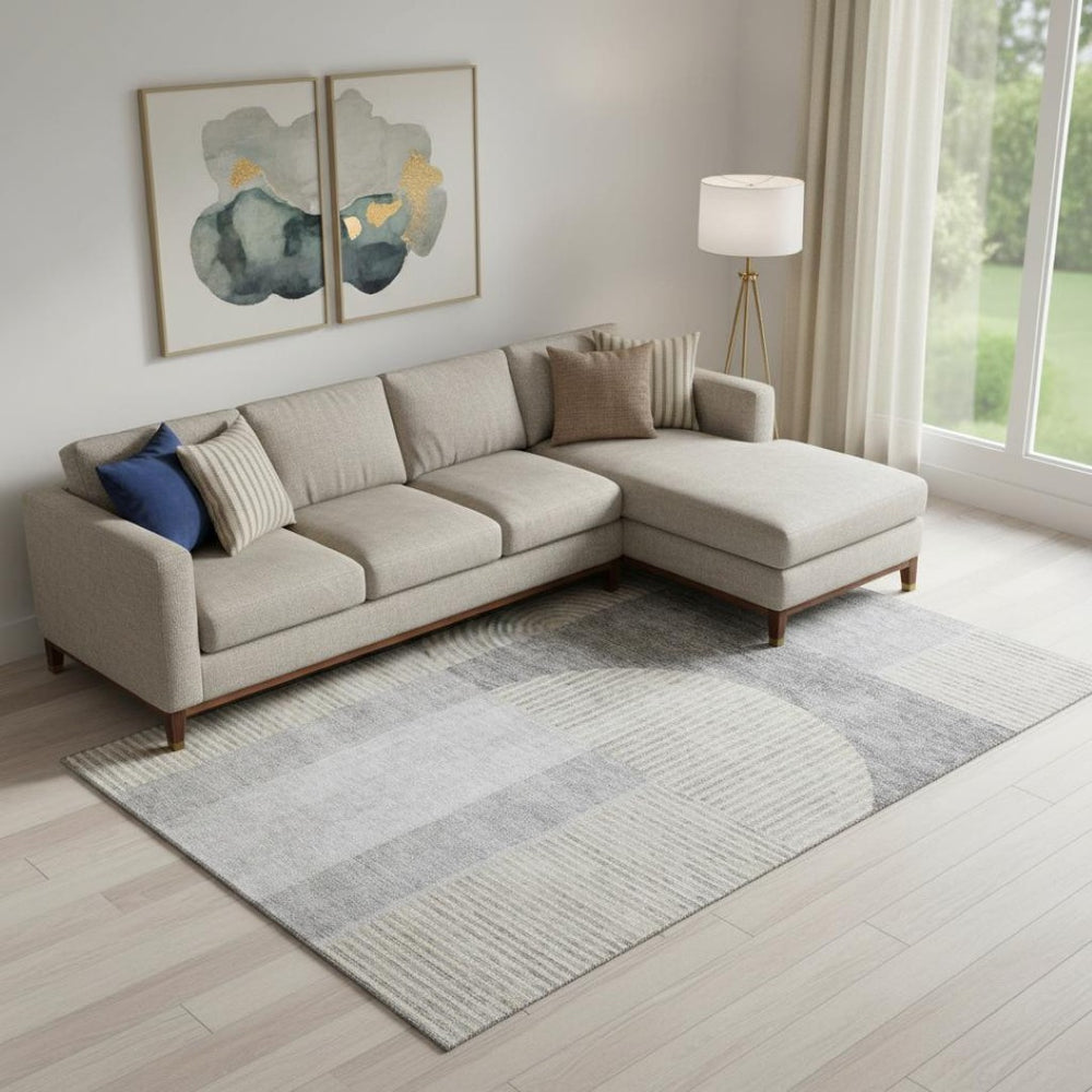 HomeRoots 10' Silver and Gray Geometric Washable Area Rug with UV Protection - Modern, Durable, Easy-Care Design 657281