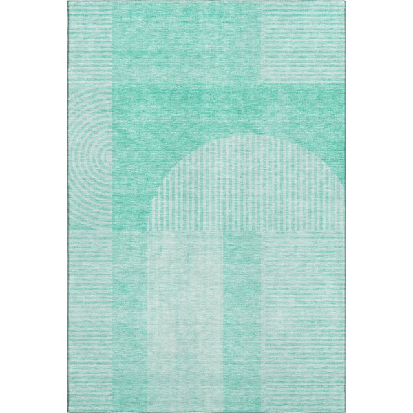 HomeRoots 5' X 8' Teal And Ivory Geometric Area Rug - Washable, UV-Protected, Stain-Resistant for High-Traffic Homes 657283