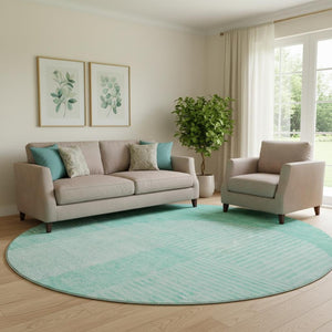HomeRoots 8' Teal and Ivory Geometric Washable Round Rug – UV Protected, Stain Resistant, Perfect for High Traffic Areas 657284