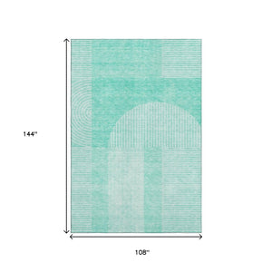 HomeRoots 9' X 12' Teal and Ivory Geometric Area Rug - Stylish, Washable, UV Protected for Busy Homes! 657286