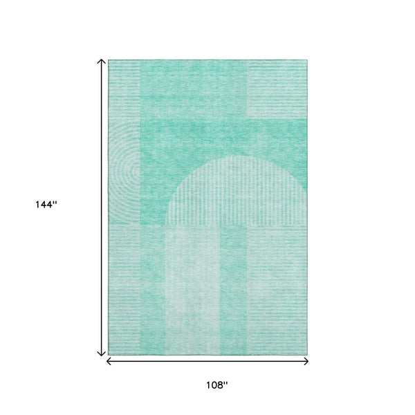 HomeRoots 9' X 12' Teal and Ivory Geometric Area Rug - Stylish, Washable, UV Protected for Busy Homes! 657286