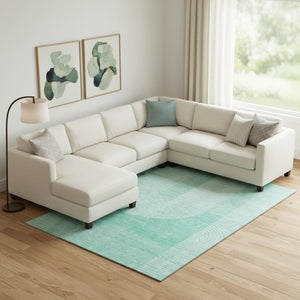 HomeRoots 9' X 12' Teal and Ivory Geometric Area Rug - Stylish, Washable, UV Protected for Busy Homes! 657286