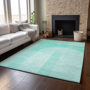 HomeRoots 9' X 12' Teal and Ivory Geometric Area Rug - Stylish, Washable, UV Protected for Busy Homes! 657286