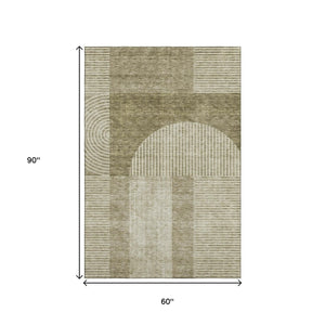 HomeRoots 5' X 8' Taupe and Ivory Geometric Area Rug - Durable, Washable, UV-Protected for High-Traffic Homes 657289