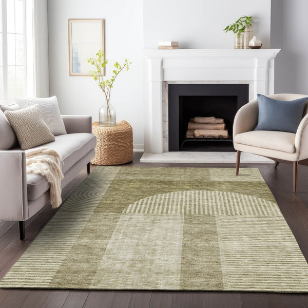 HomeRoots 5' X 8' Taupe and Ivory Geometric Area Rug - Durable, Washable, UV-Protected for High-Traffic Homes 657289