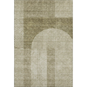 HomeRoots 5' X 8' Taupe and Ivory Geometric Area Rug - Durable, Washable, UV-Protected for High-Traffic Homes 657289