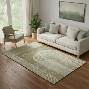 HomeRoots 5' X 8' Taupe and Ivory Geometric Area Rug - Durable, Washable, UV-Protected for High-Traffic Homes 657289