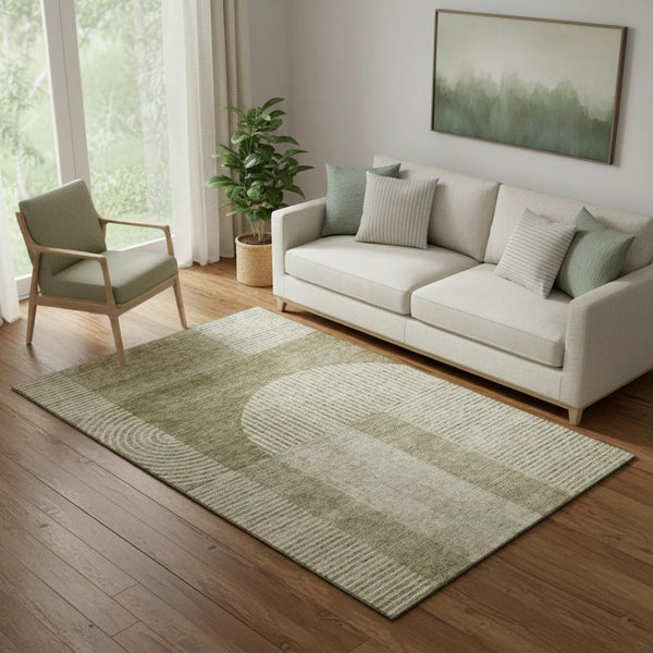 HomeRoots 5' X 8' Taupe and Ivory Geometric Area Rug - Durable, Washable, UV-Protected for High-Traffic Homes 657289