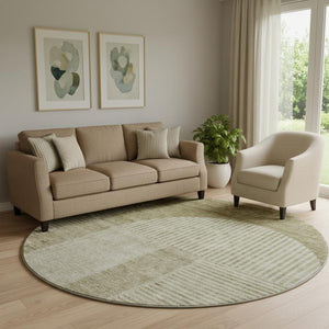 HomeRoots 8' Taupe and Ivory Geometric Round Rug - Washable, UV-Protected, Durable for High-Traffic Areas 657290
