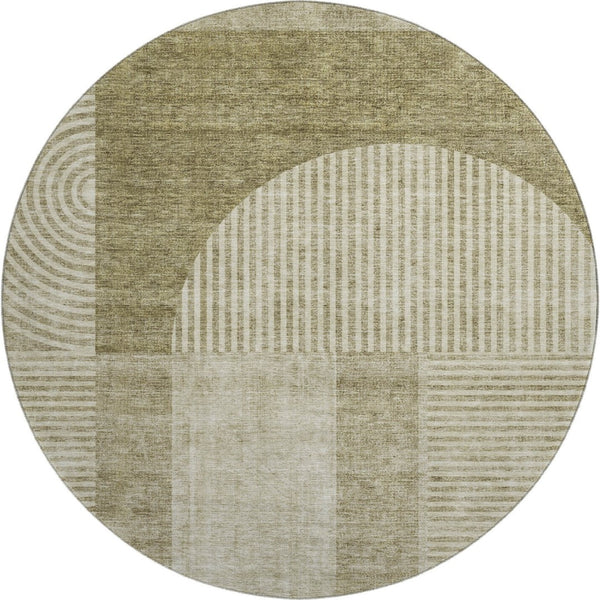 HomeRoots 8' Taupe and Ivory Geometric Round Rug - Washable, UV-Protected, Durable for High-Traffic Areas 657290