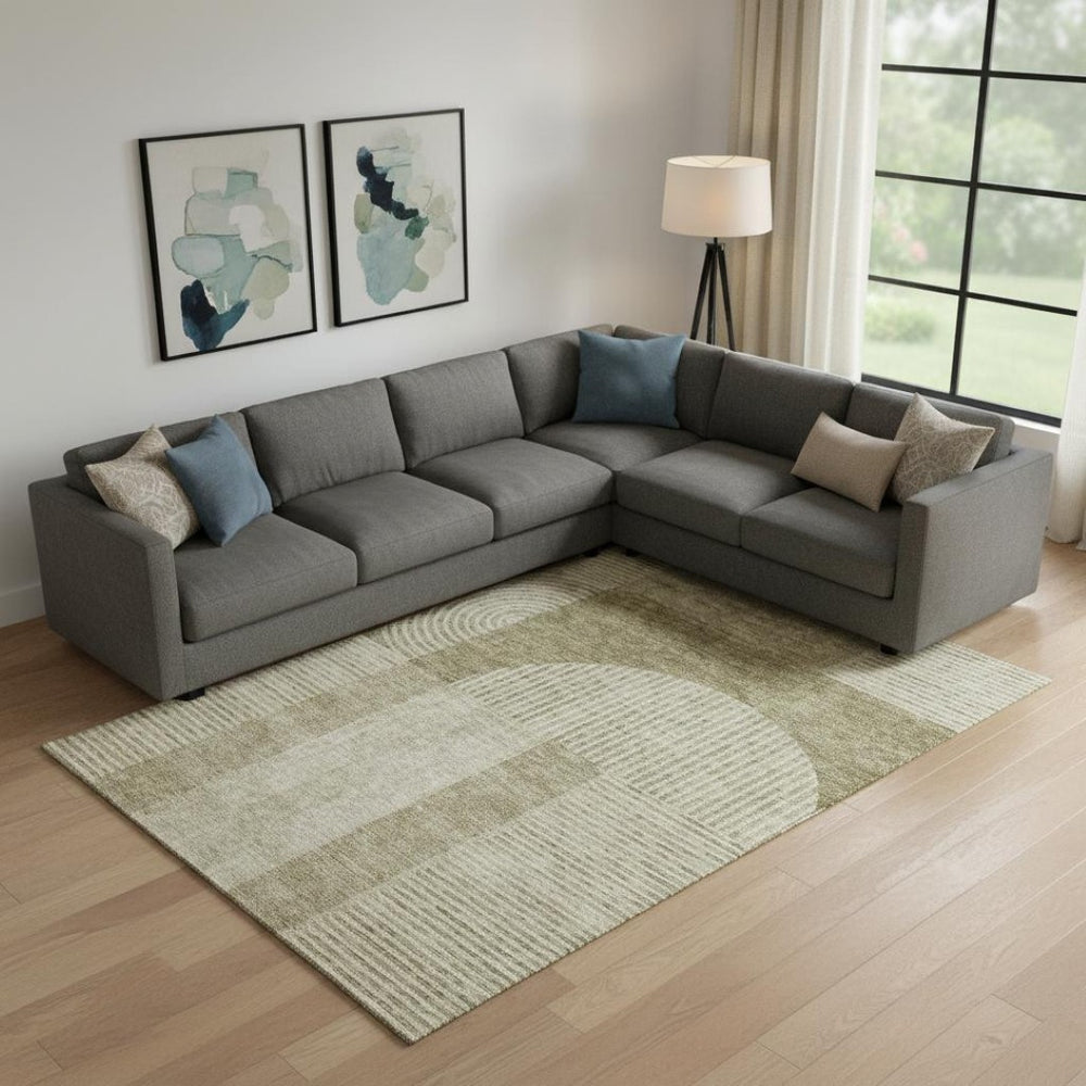 HomeRoots 9' X 12' Taupe and Ivory Geometric Area Rug - Durable, Washable, UV Protected for Family Living Spaces 657292