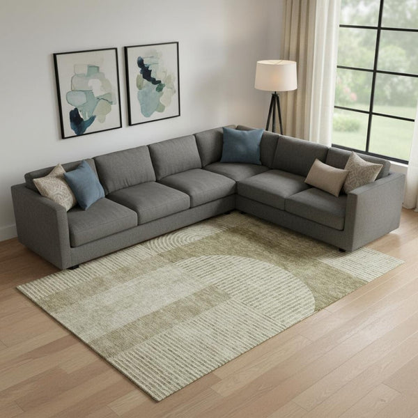HomeRoots 9' X 12' Taupe and Ivory Geometric Area Rug - Durable, Washable, UV Protected for Family Living Spaces 657292