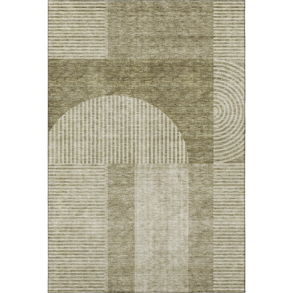 HomeRoots 10' X 14' Stylish Taupe and Ivory Geometric Area Rug – Washable, UV-Protected, Perfect for Family Spaces! 657293