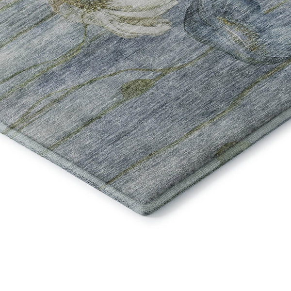 HomeRoots 5' X 8' Washable Blue Ivory Gold Floral Area Rug with UV Protection - Stain Resistant & Durable Design 657295
