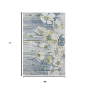 HomeRoots 8' X 10' Blue Ivory Gold Floral Area Rug - Stylish, Washable, UV-Protected, Durable Home Essential! 657297