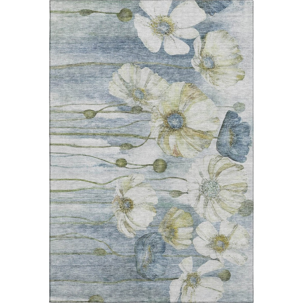 HomeRoots 8' X 10' Blue Ivory Gold Floral Area Rug - Stylish, Washable, UV-Protected, Durable Home Essential! 657297