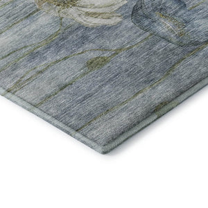 HomeRoots 8' X 10' Blue Ivory Gold Floral Area Rug - Stylish, Washable, UV-Protected, Durable Home Essential! 657297