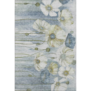 HomeRoots 10' X 14' Blue Ivory Gold Floral Area Rug – Washable, UV Protected, Durable for Busy Homes & Kids 657299