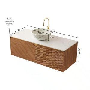 English Elm Dipa 48 Inch Floating Bathroom Vanity Walnut Cabinet Sintered Stone Top Led Sensor W2615S00581