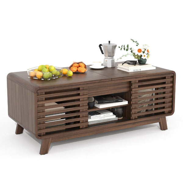 English Elm Coffee Table with Led Lighting Bluetooth Speaker Wireless Charging and Faux Marble Top T3773P419702