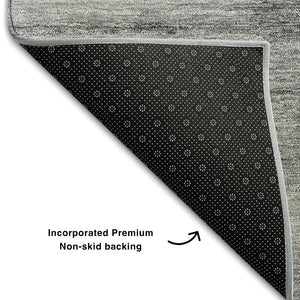 HomeRoots 5' X 8' Gray and Silver Floral Area Rug – Washable, Stain-Resistant, UV Protected for Any Space 657301
