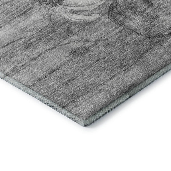 HomeRoots 5' X 8' Gray and Silver Floral Area Rug – Washable, Stain-Resistant, UV Protected for Any Space 657301