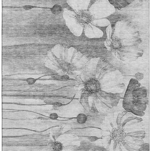 HomeRoots 8' X 10' Gray and Silver Floral Area Rug - Washable, UV Protected, Stain Resistant for Busy Homes 657303