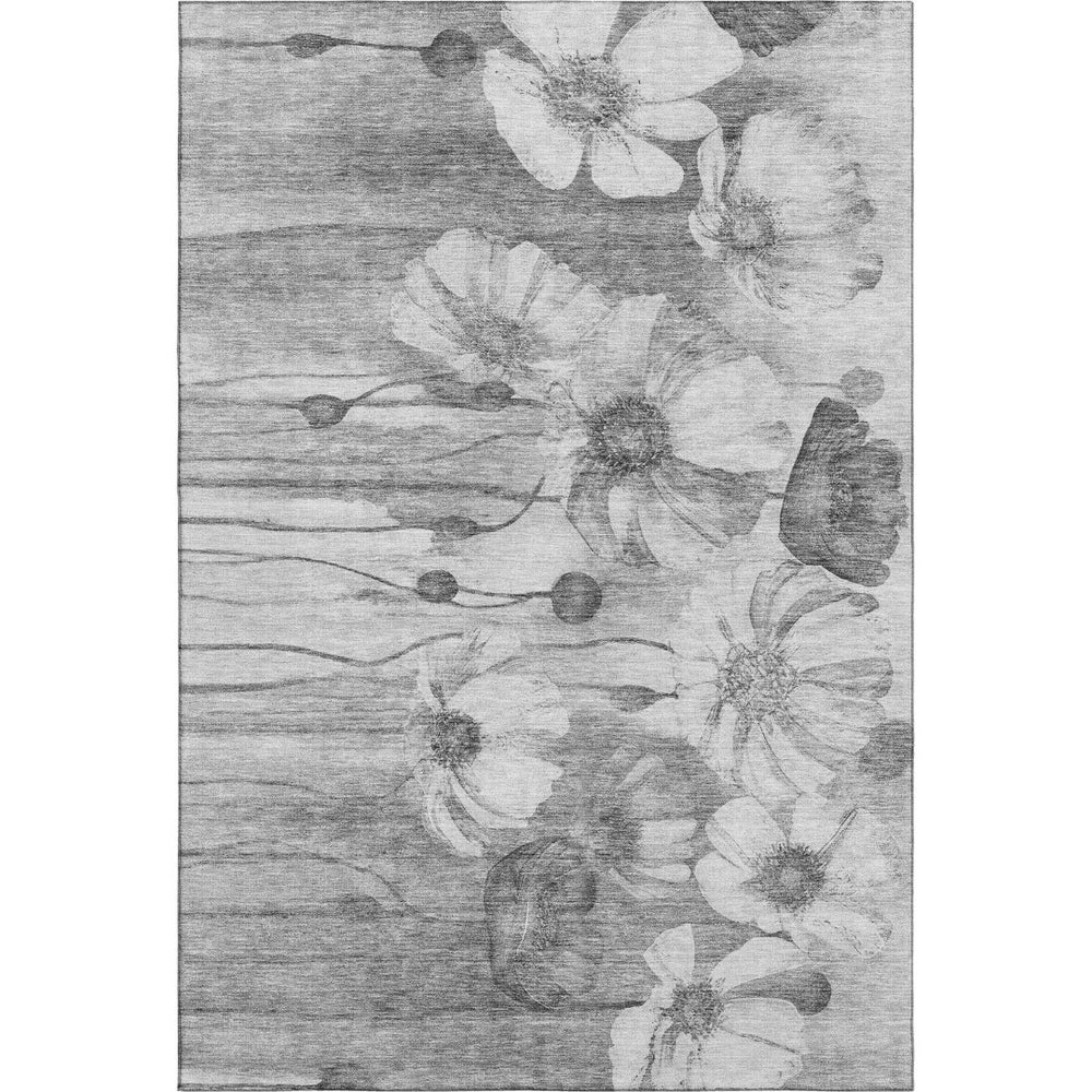 HomeRoots 8' X 10' Gray and Silver Floral Area Rug - Washable, UV Protected, Stain Resistant for Busy Homes 657303