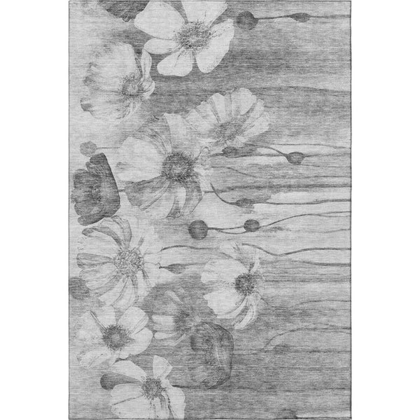 HomeRoots 8' X 10' Gray and Silver Floral Area Rug - Washable, UV Protected, Stain Resistant for Busy Homes 657303