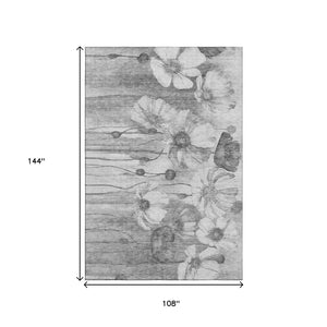 HomeRoots 9' X 12' Gray & Silver Floral Washable Area Rug – Durable, UV Protected, Stain-Resistant Design! 657304