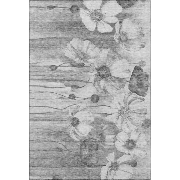 HomeRoots 9' X 12' Gray & Silver Floral Washable Area Rug – Durable, UV Protected, Stain-Resistant Design! 657304