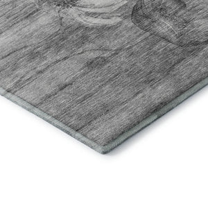 HomeRoots 9' X 12' Gray & Silver Floral Washable Area Rug – Durable, UV Protected, Stain-Resistant Design! 657304