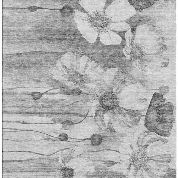 HomeRoots 9' X 12' Gray & Silver Floral Washable Area Rug – Durable, UV Protected, Stain-Resistant Design! 657304