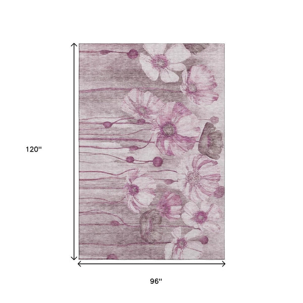 HomeRoots 8' X 10' Elegant Plum & Ivory Floral Washable Area Rug with Stain Resistance & UV Protection 657309