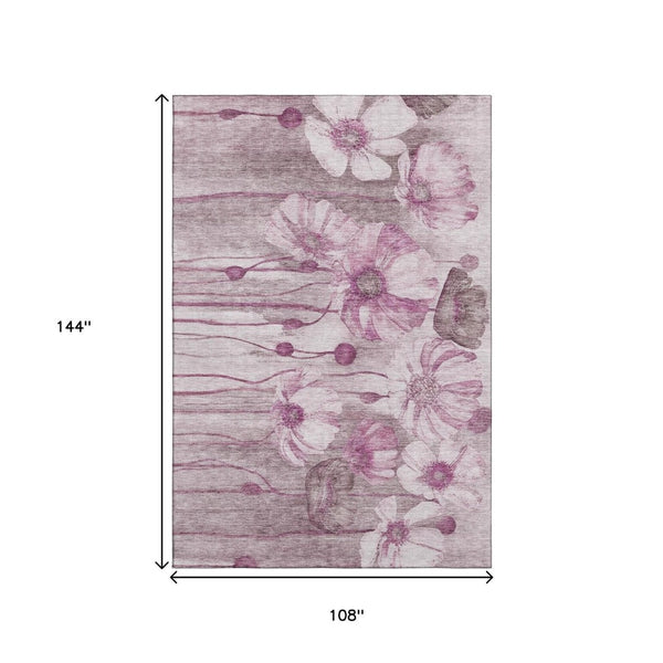 HomeRoots 9' X 12' Floral Area Rug in Plum & Ivory - Washable, UV-Protected, Stain-Resistant & Stylish Decor 657310