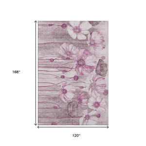 HomeRoots 10' X 14' Plum Floral Washable Area Rug with UV Protection - Durable, Stylish, Easy-Care Home Essential 657311