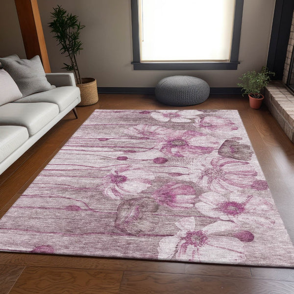 HomeRoots 10' X 14' Plum Floral Washable Area Rug with UV Protection - Durable, Stylish, Easy-Care Home Essential 657311