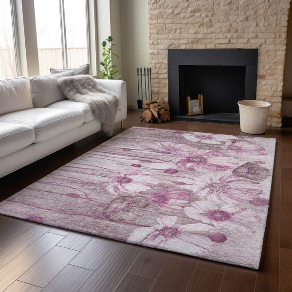 HomeRoots 10' X 14' Plum Floral Washable Area Rug with UV Protection - Durable, Stylish, Easy-Care Home Essential 657311