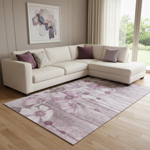 HomeRoots 10' X 14' Plum Floral Washable Area Rug with UV Protection - Durable, Stylish, Easy-Care Home Essential 657311