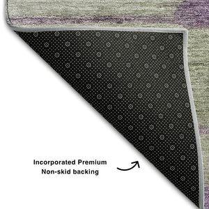 HomeRoots 8' Floral Washable Round Rug in Purple, Green & Ivory – Durable, UV-Protected & Pet-Friendly Design! 657314