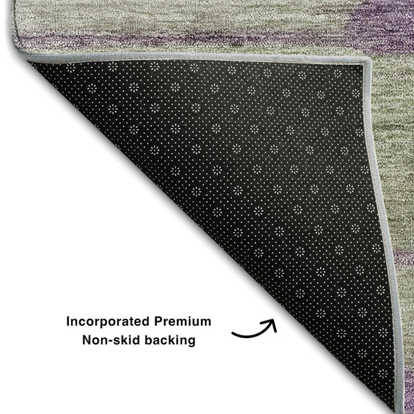 HomeRoots 8' Floral Washable Round Rug in Purple, Green & Ivory – Durable, UV-Protected & Pet-Friendly Design! 657314
