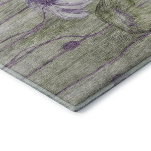 HomeRoots 8' Floral Washable Round Rug in Purple, Green & Ivory – Durable, UV-Protected & Pet-Friendly Design! 657314