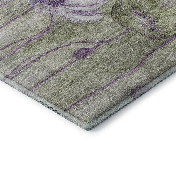 HomeRoots 8' Floral Washable Round Rug in Purple, Green & Ivory – Durable, UV-Protected & Pet-Friendly Design! 657314