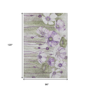 HomeRoots 8' X 10' Washable Floral Area Rug in Purple, Green & Ivory – UV Protected, Stain-Resistant Charm 657315