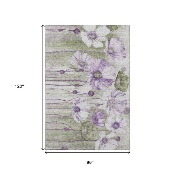 HomeRoots 8' X 10' Washable Floral Area Rug in Purple, Green & Ivory – UV Protected, Stain-Resistant Charm 657315